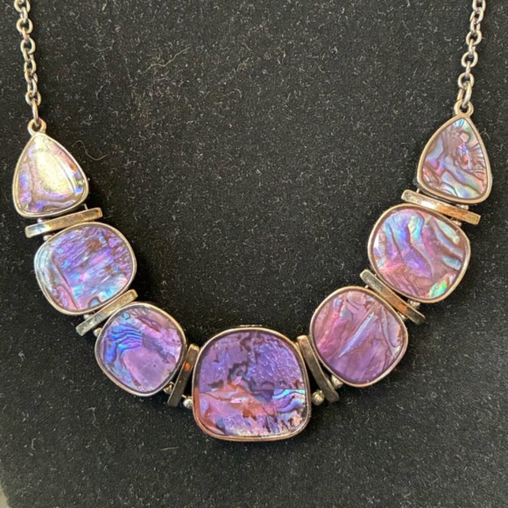 Purple Abalone Shell Necklace & Stretch Bracelet Set - Picture 3 of 10
